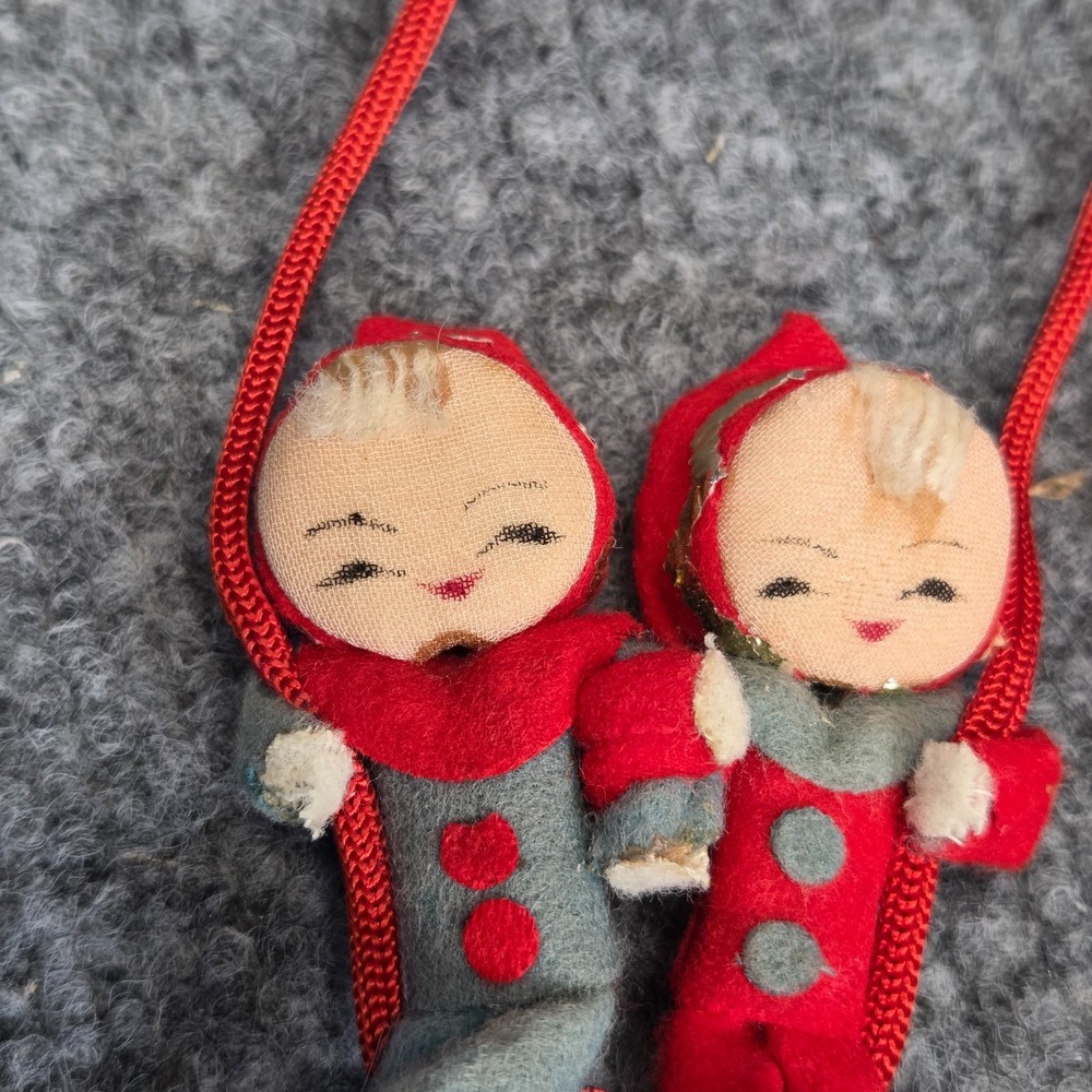 Vintage MCM Christmas 50s Angel Ornament Pixie Elves Knee Hugger Japan - Picture 2 of 8